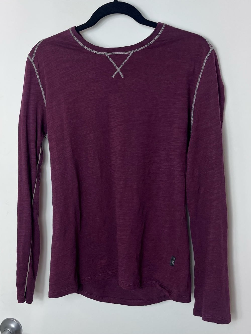 Hugo Boss Long Sleeve Crewneck Top Deep Plum Purple Regular Fit Large